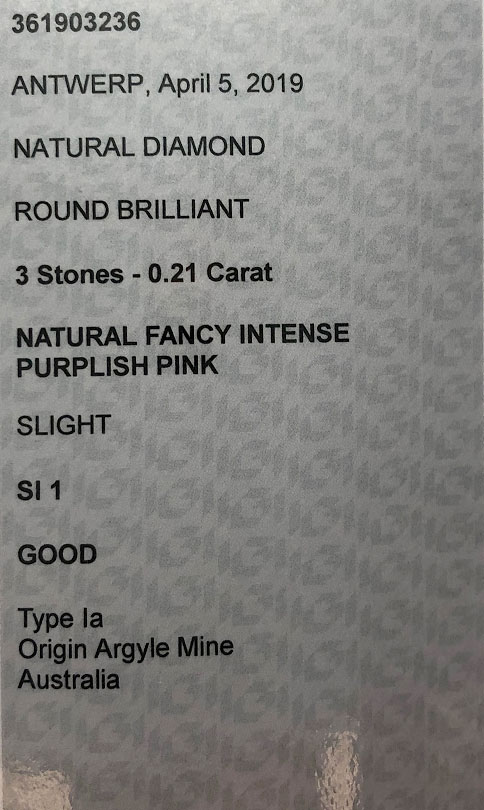 3 STONES – 0.21ct (Intense Purplish Pink)